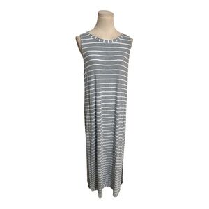 SOMA Blue White Striped Midi Dress Slits Casual Comfy Loungewear Lounge Pool L